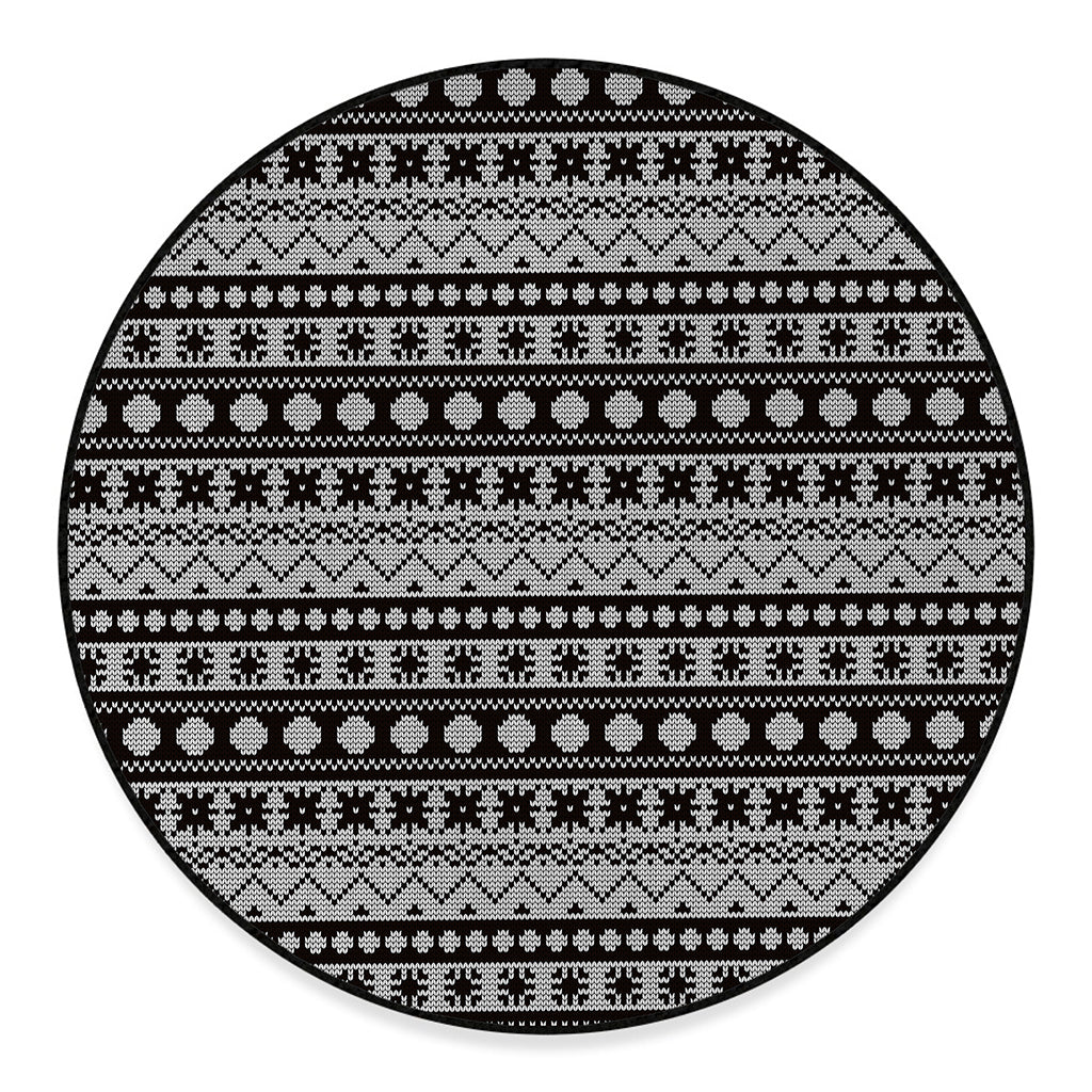 White And Black Knitted Pattern Print Round Floor Mat