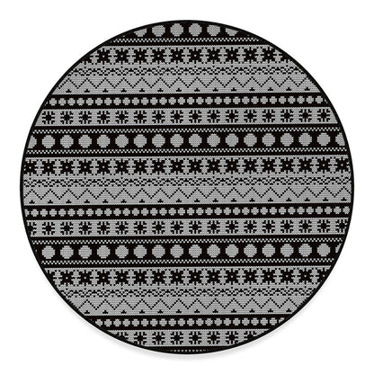 White And Black Knitted Pattern Print Round Floor Mat