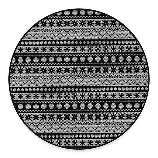 White And Black Knitted Pattern Print Round Floor Mat