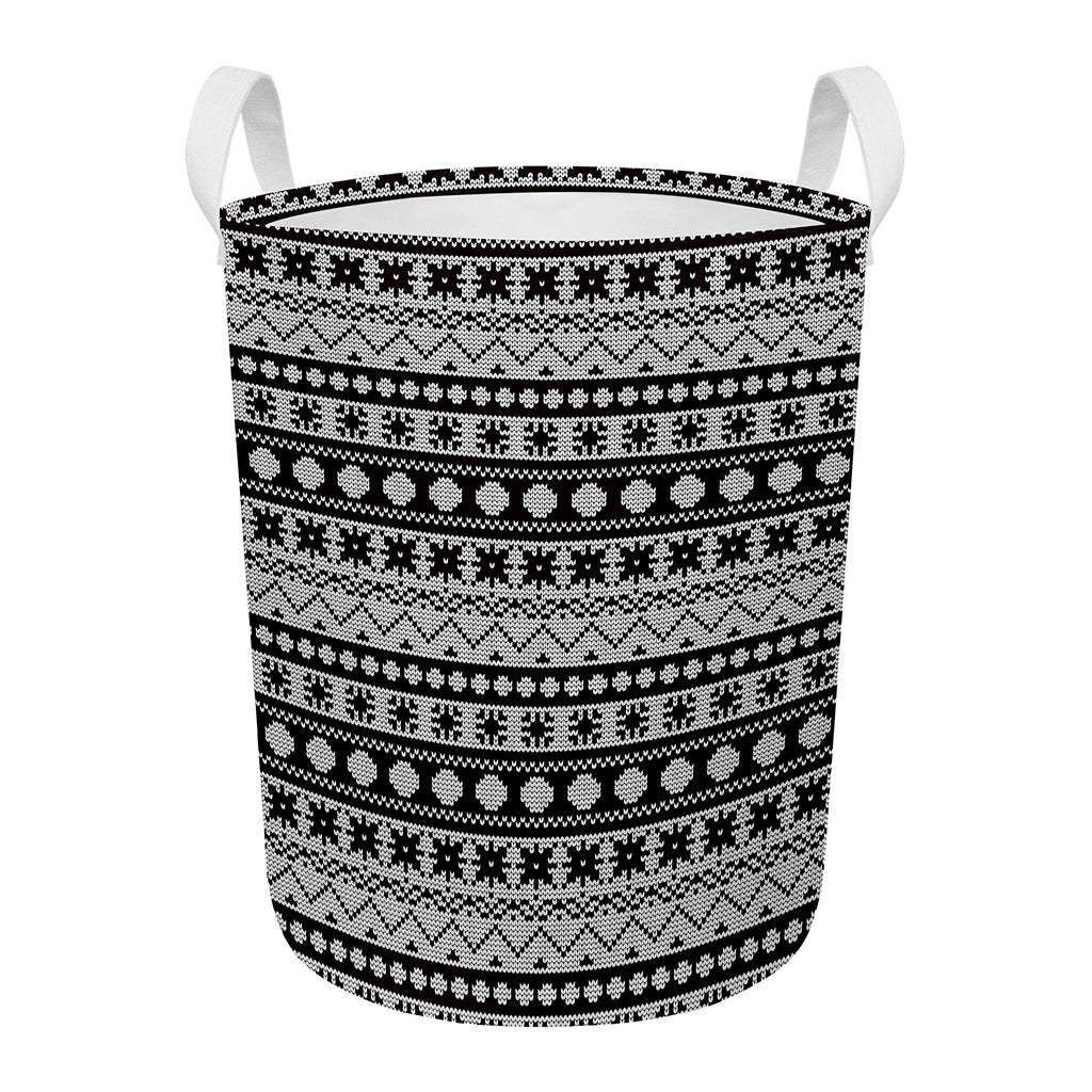 White And Black Knitted Pattern Print Round Laundry Basket