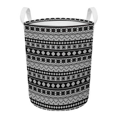 White And Black Knitted Pattern Print Round Laundry Basket