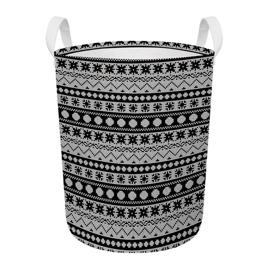 White And Black Knitted Pattern Print Round Laundry Basket