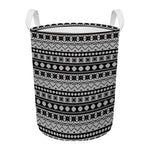 White And Black Knitted Pattern Print Round Laundry Basket
