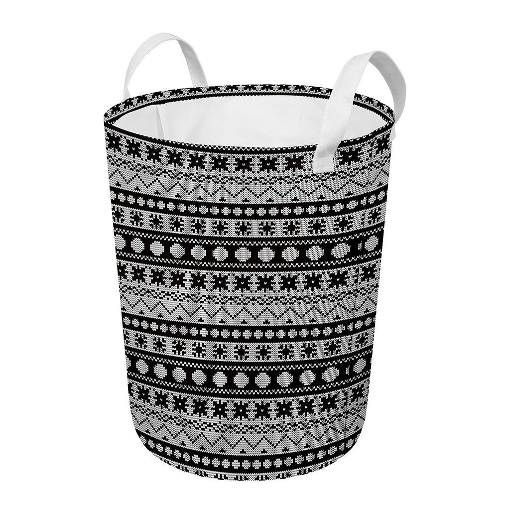 White And Black Knitted Pattern Print Round Laundry Basket