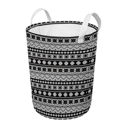 White And Black Knitted Pattern Print Round Laundry Basket