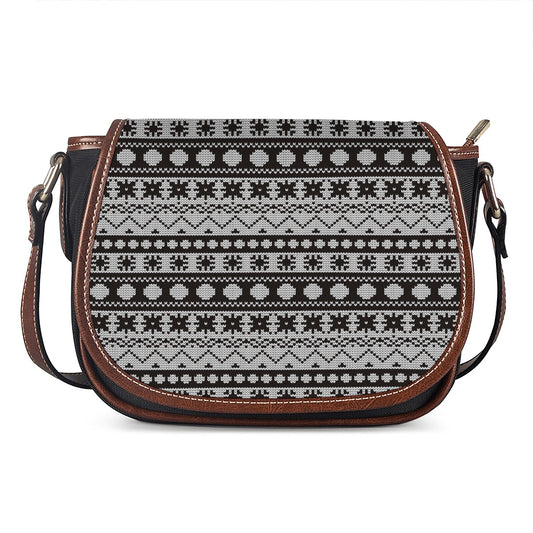 White And Black Knitted Pattern Print Saddle Bag