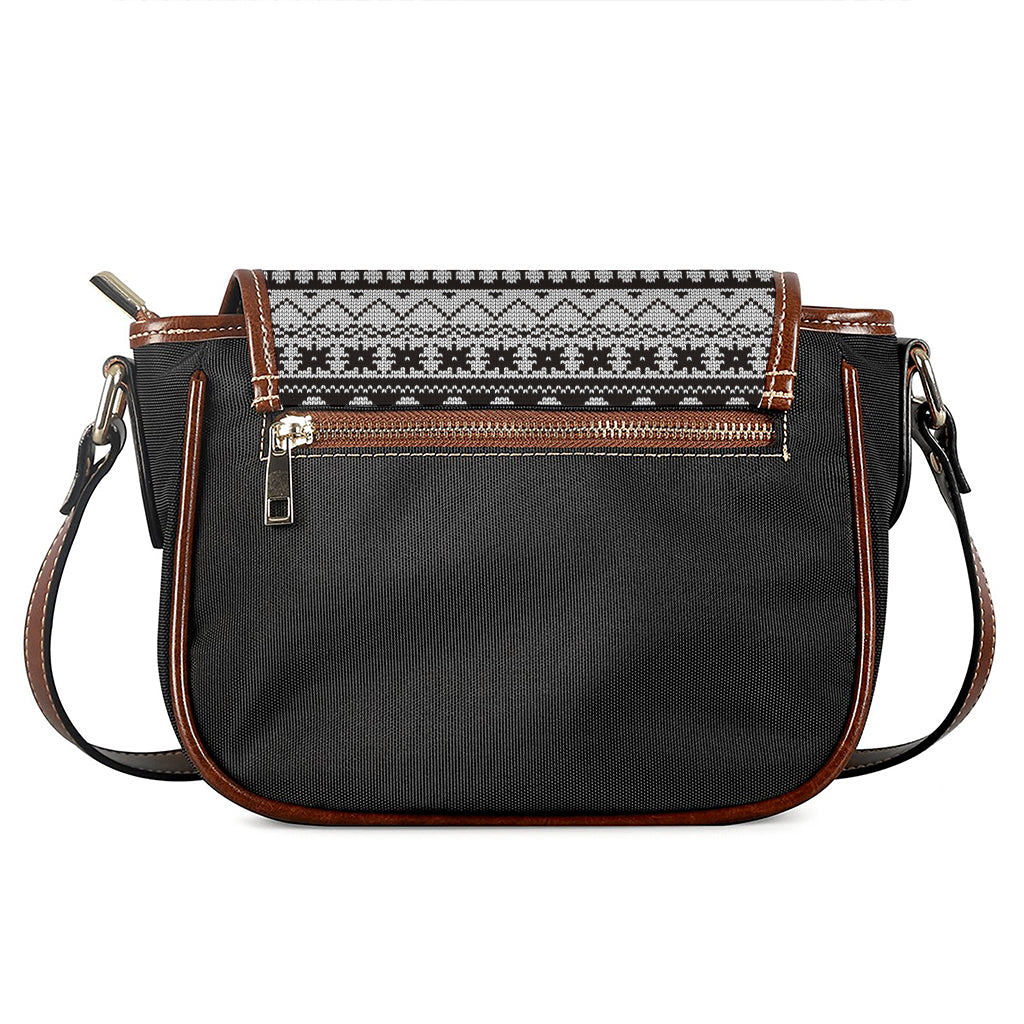 White And Black Knitted Pattern Print Saddle Bag