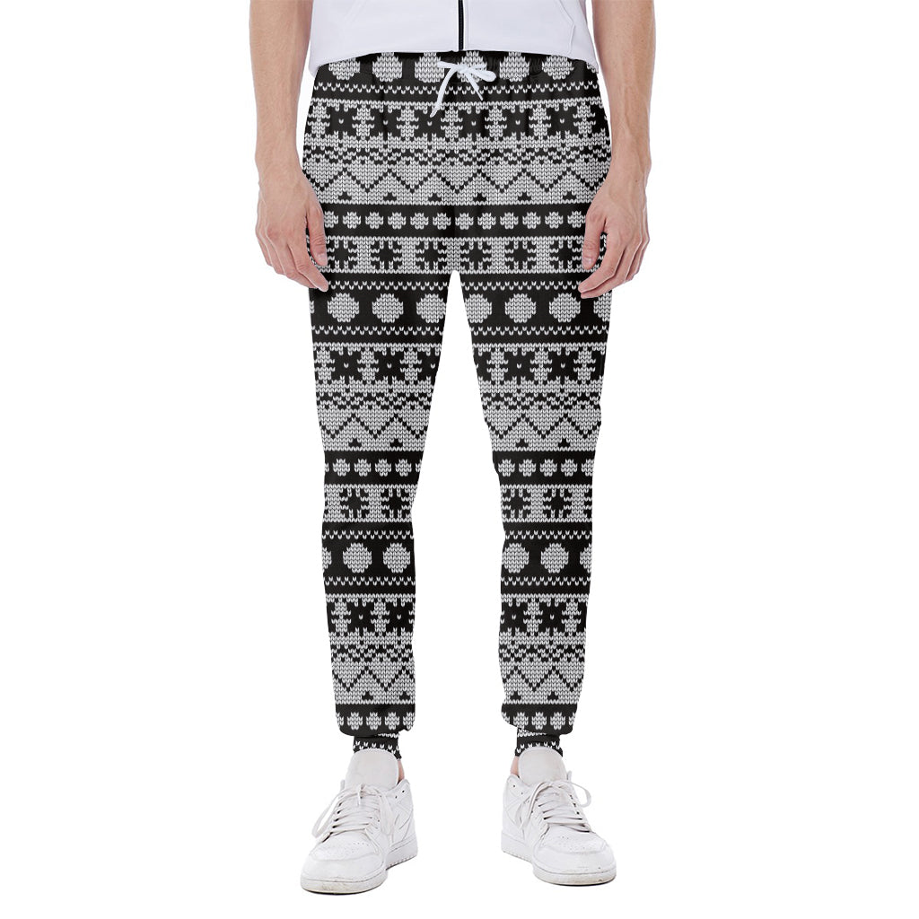 White And Black Knitted Pattern Print Scuba Joggers