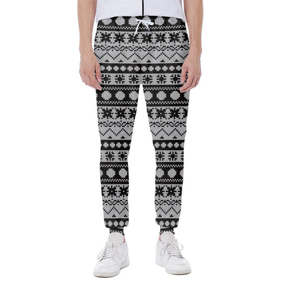 White And Black Knitted Pattern Print Scuba Joggers