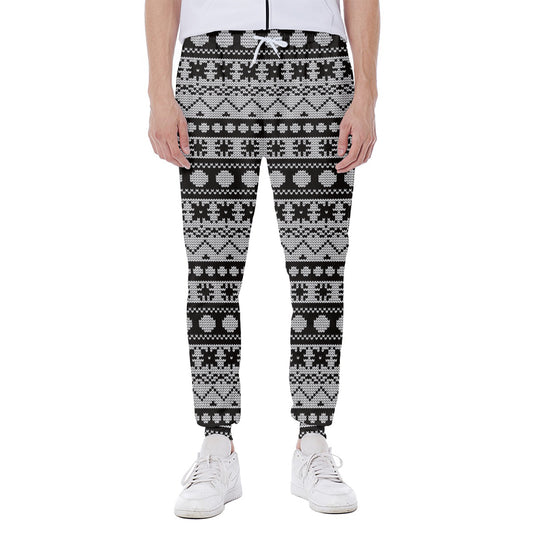 White And Black Knitted Pattern Print Scuba Joggers