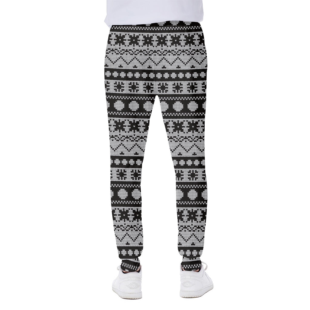 White And Black Knitted Pattern Print Scuba Joggers