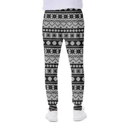 White And Black Knitted Pattern Print Scuba Joggers