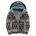White And Black Knitted Pattern Print Sherpa Lined Zip Up Hoodie
