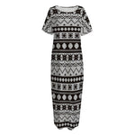 White And Black Knitted Pattern Print Short Sleeve Long Nightdress