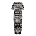 White And Black Knitted Pattern Print Short Sleeve Long Nightdress
