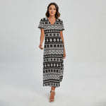 White And Black Knitted Pattern Print Short Sleeve Maxi Dress