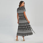 White And Black Knitted Pattern Print Short Sleeve Maxi Dress