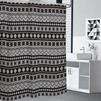 White And Black Knitted Pattern Print Shower Curtain