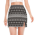 White And Black Knitted Pattern Print Side Slit Mini Skirt