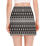 White And Black Knitted Pattern Print Side Slit Mini Skirt