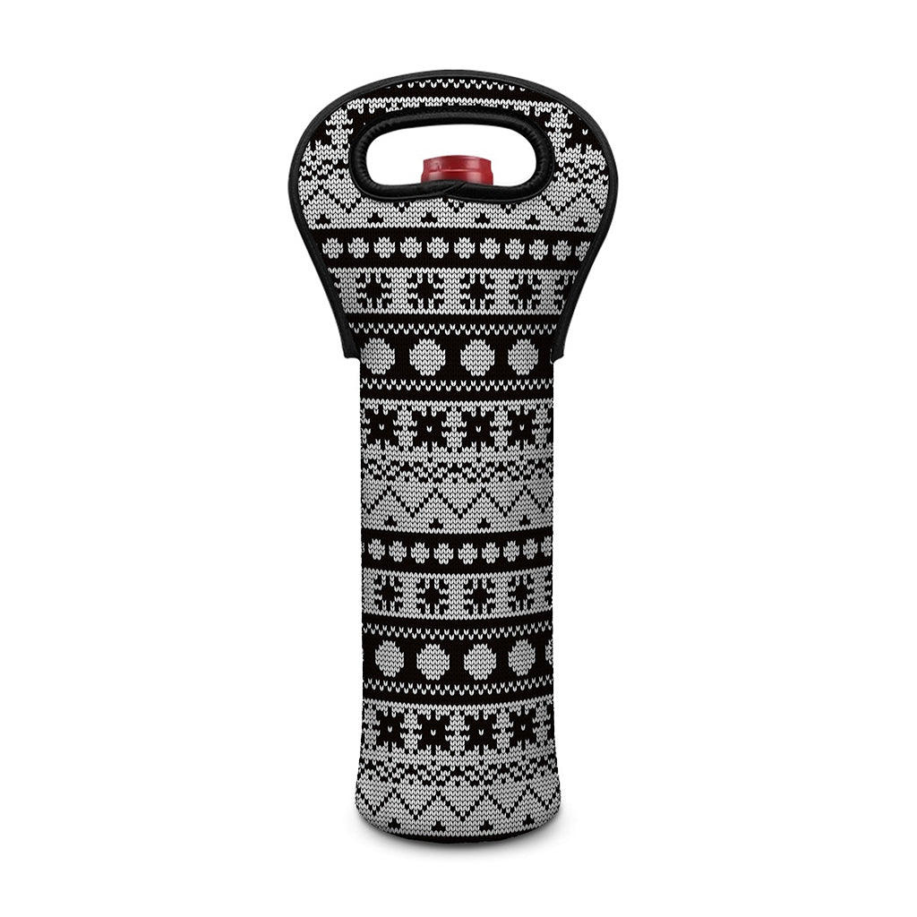 White And Black Knitted Pattern Print Single Neoprene Wine Tote