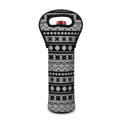 White And Black Knitted Pattern Print Single Neoprene Wine Tote