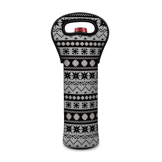 White And Black Knitted Pattern Print Single Neoprene Wine Tote