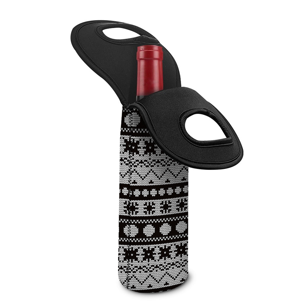White And Black Knitted Pattern Print Single Neoprene Wine Tote