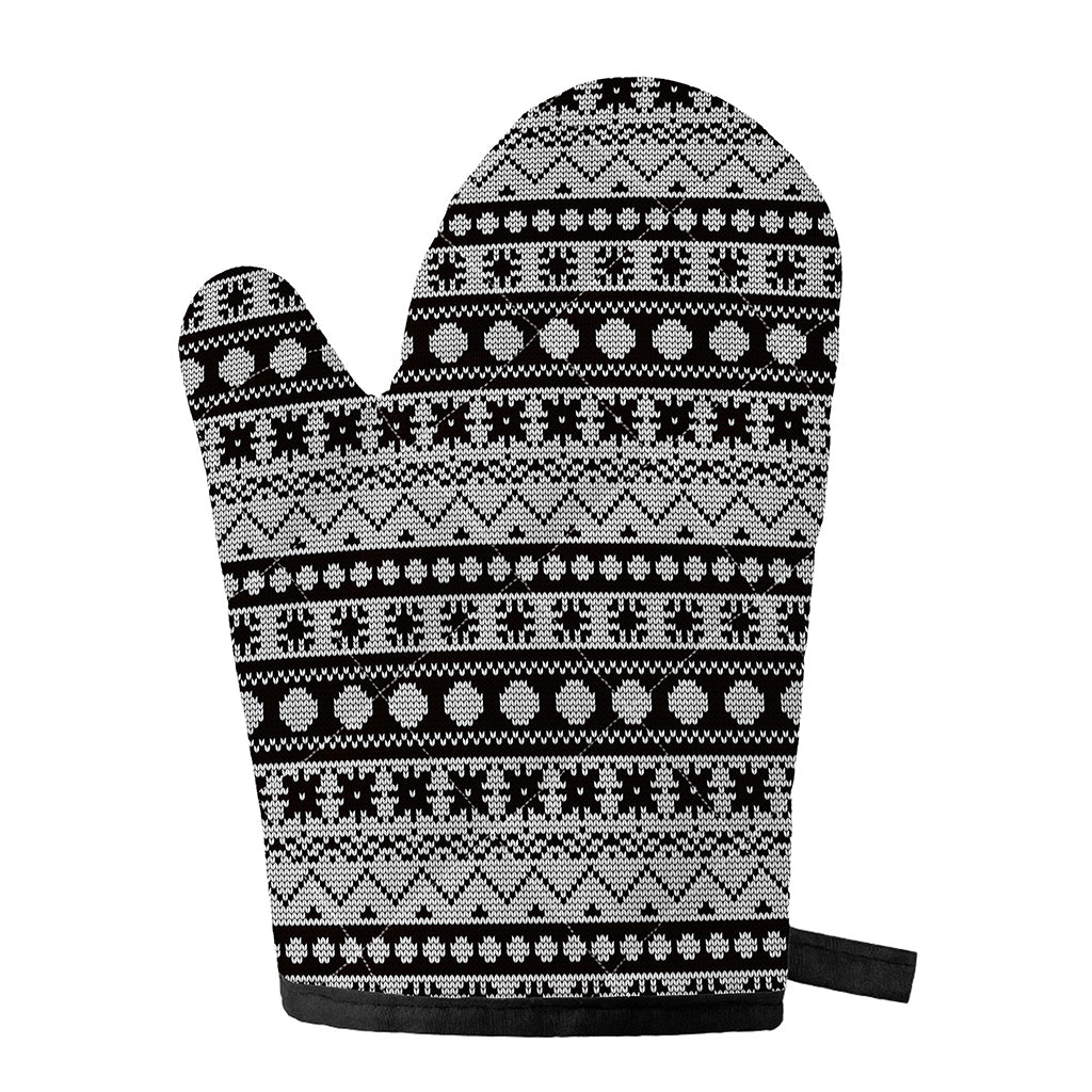 White And Black Knitted Pattern Print Single Oven Mitt