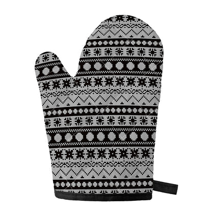 White And Black Knitted Pattern Print Single Oven Mitt