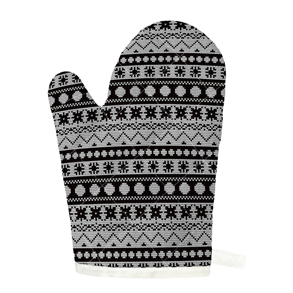 White And Black Knitted Pattern Print Single Oven Mitt