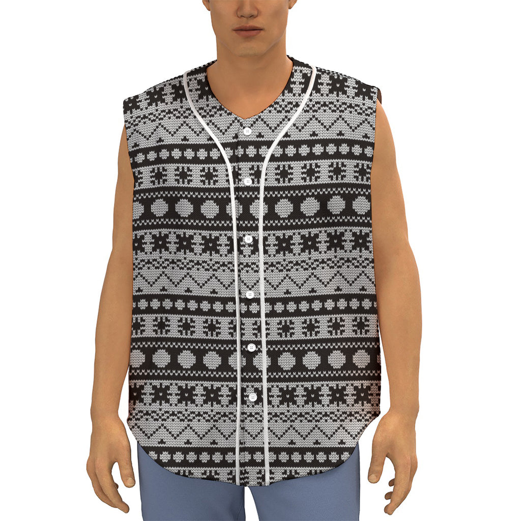 White And Black Knitted Pattern Print Sleeveless Baseball Jersey