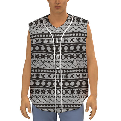 White And Black Knitted Pattern Print Sleeveless Baseball Jersey