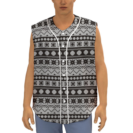 White And Black Knitted Pattern Print Sleeveless Baseball Jersey