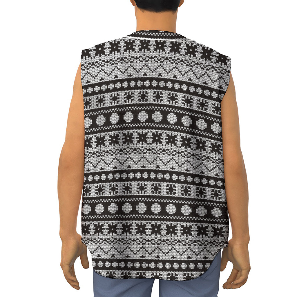 White And Black Knitted Pattern Print Sleeveless Baseball Jersey