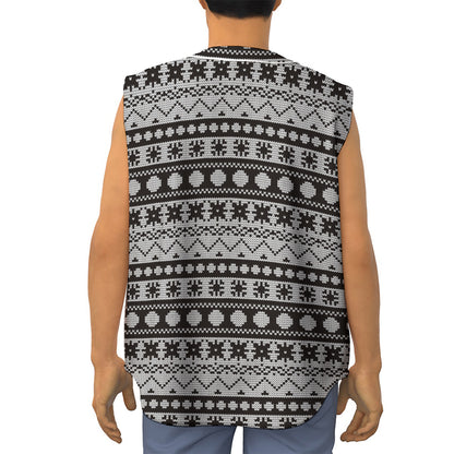White And Black Knitted Pattern Print Sleeveless Baseball Jersey