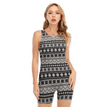White And Black Knitted Pattern Print Sleeveless One Piece Swimsuit