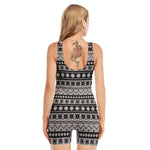 White And Black Knitted Pattern Print Sleeveless One Piece Swimsuit