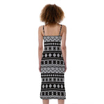 White And Black Knitted Pattern Print Slim Fit Midi Cami Dress