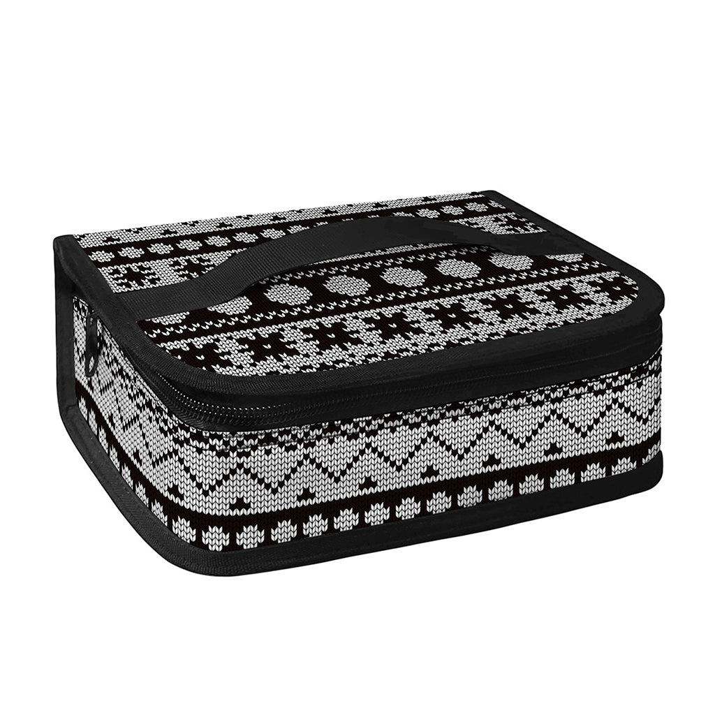 White And Black Knitted Pattern Print Small Lunch Bag