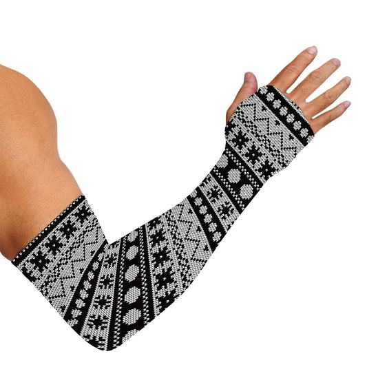 White And Black Knitted Pattern Print Sun Protection Arm Sleeves