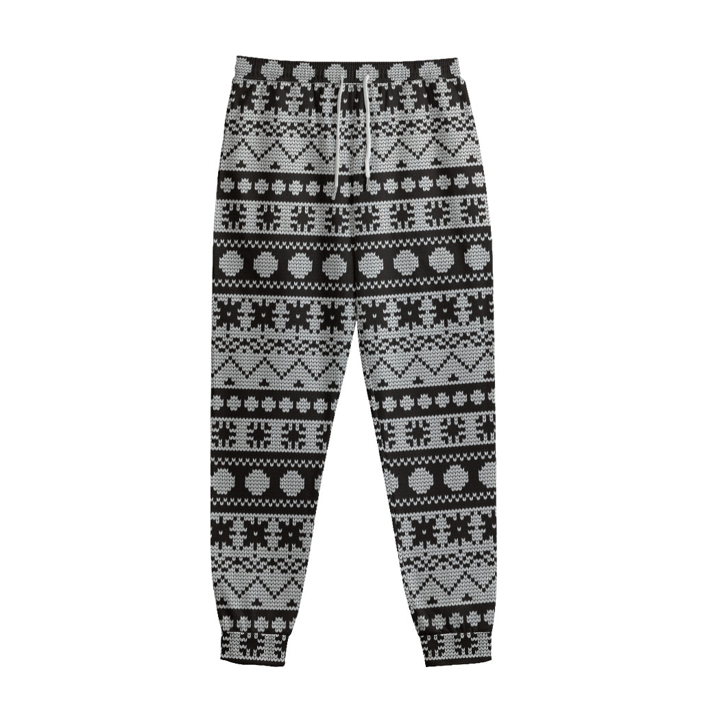 White And Black Knitted Pattern Print Sweatpants