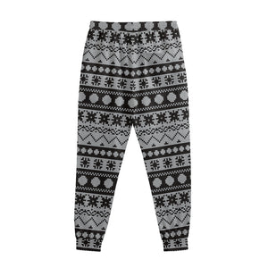 White And Black Knitted Pattern Print Sweatpants