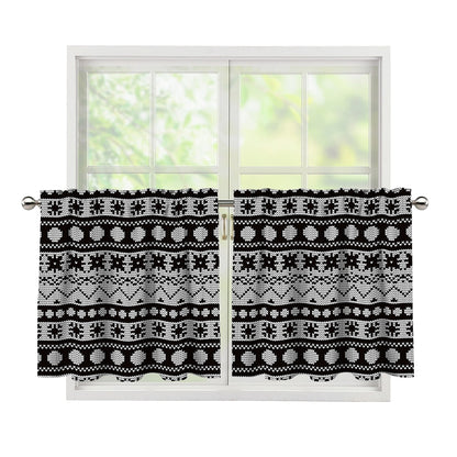 White And Black Knitted Pattern Print Tier Curtains