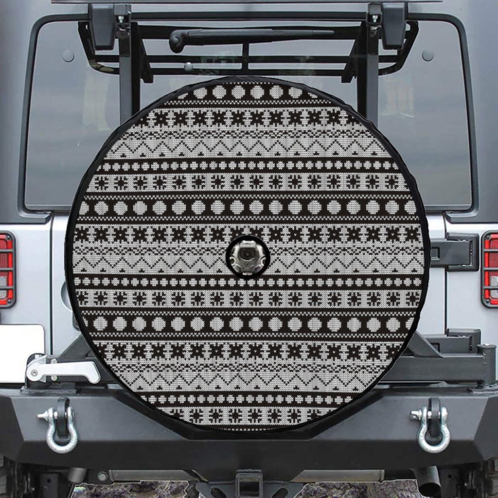 White And Black Knitted Pattern Print Tire Cover With Camera Hole