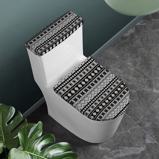 White And Black Knitted Pattern Print Toilet Lid And Tank Cover Set
