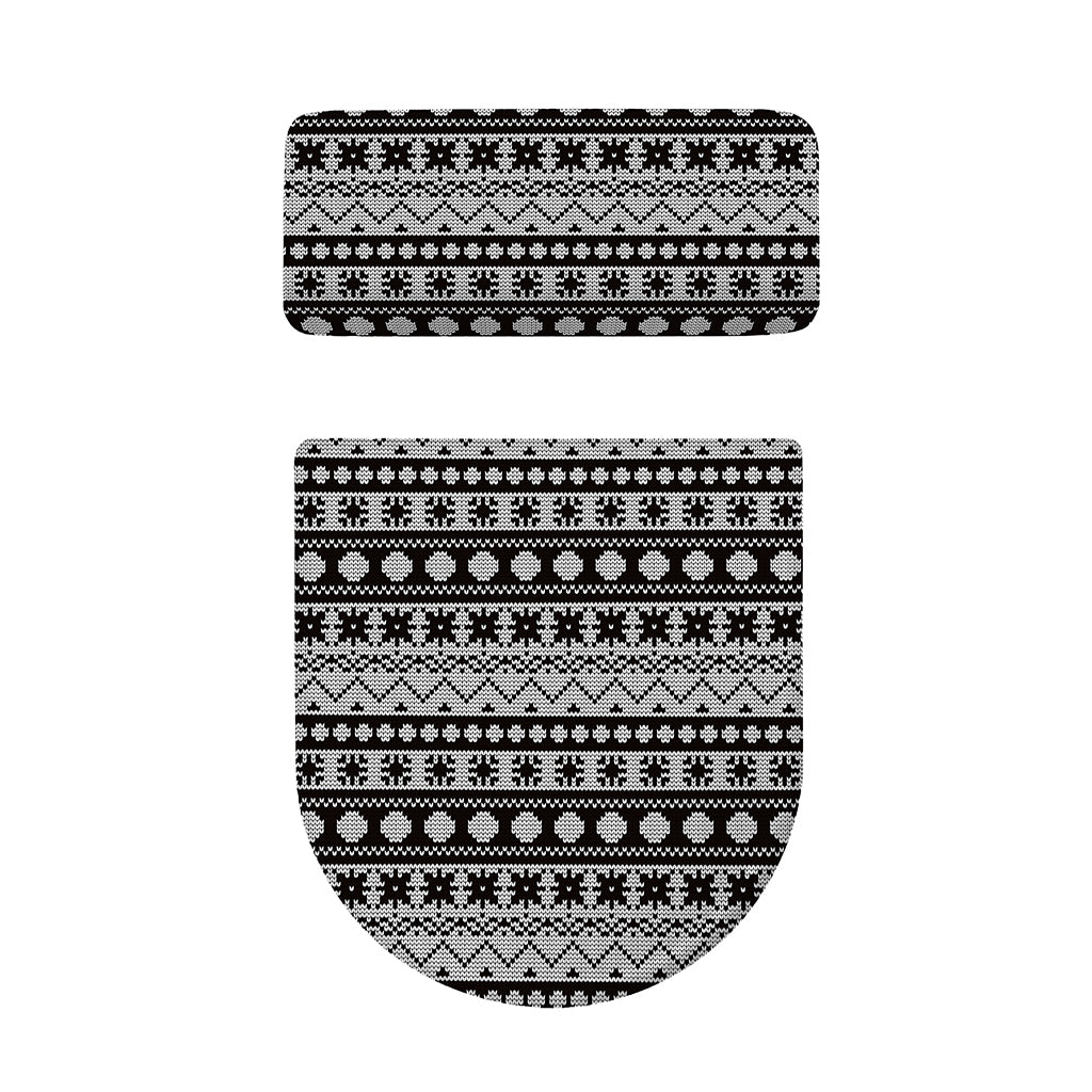 White And Black Knitted Pattern Print Toilet Lid And Tank Cover Set