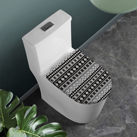 White And Black Knitted Pattern Print Toilet Lid Cover