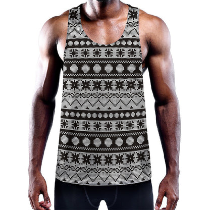 White And Black Knitted Pattern Print Training Tank Top
