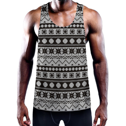 White And Black Knitted Pattern Print Training Tank Top